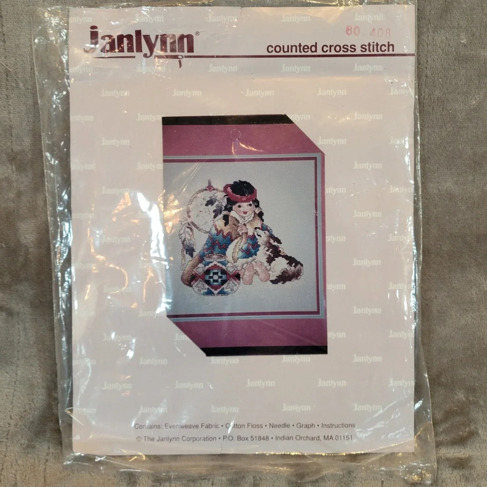 Janlynn 2 Counted‎ Cross Stitch Kits Native American Girl Fabric Floss Chart New
